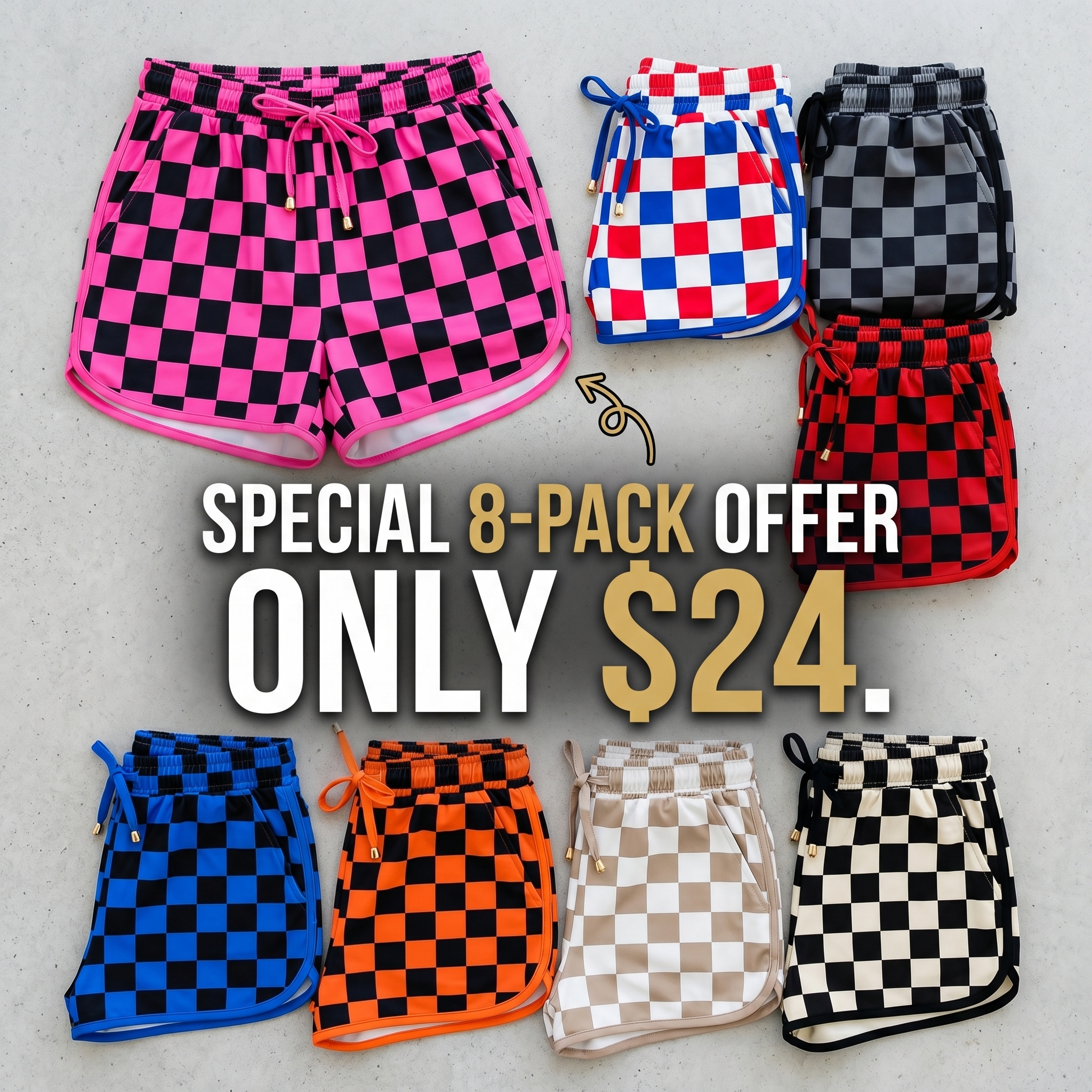 Women's Checkered Casual Shorts with Drawstring