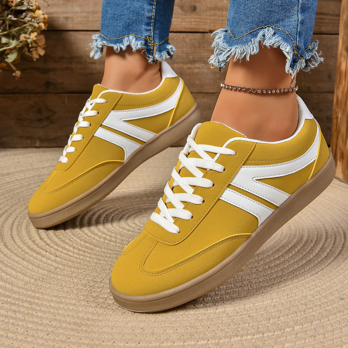 Lace Up Round Toe Flat Sneakers (multiple color options)