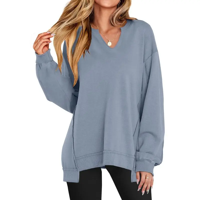 Womens Oversized Sweatshirt V Neck Long Sleeve