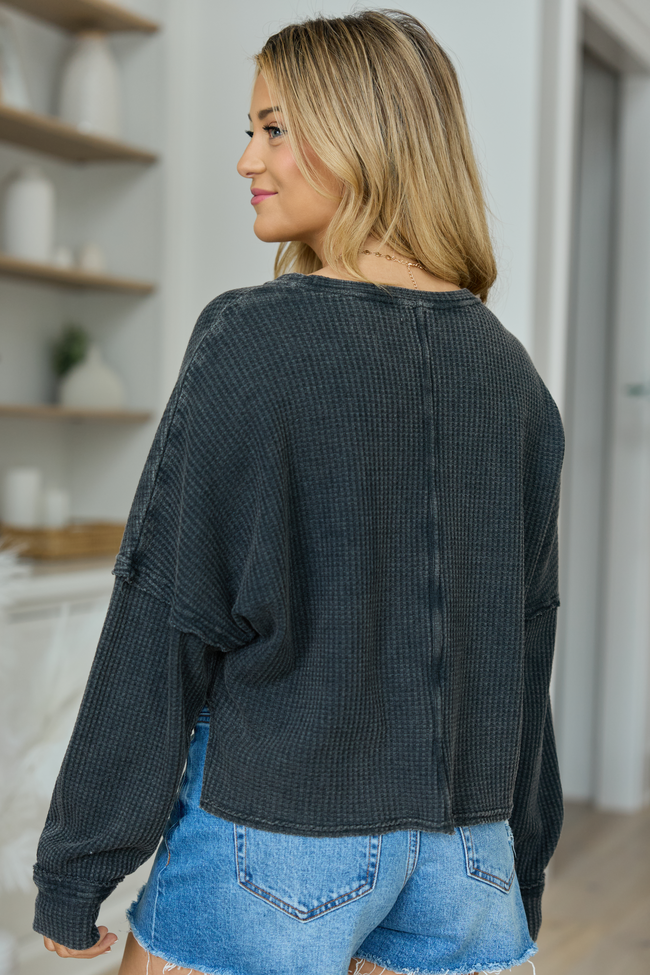 Felicity Charcoal Grey Cropped Acid Wash Top