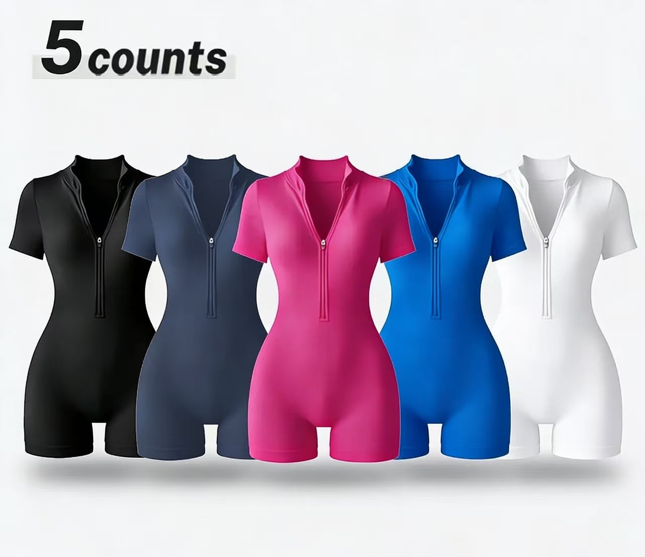 💪 Women's Activewear Sports Romper – Zip-Up Mock Neck