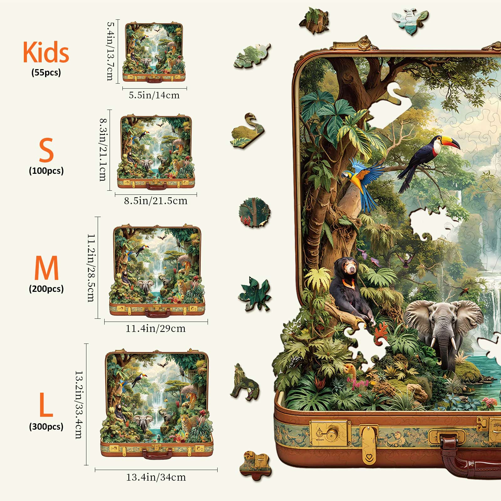 Suitcase Scenery-jungle animals Wooden Jigsaw Puzzle