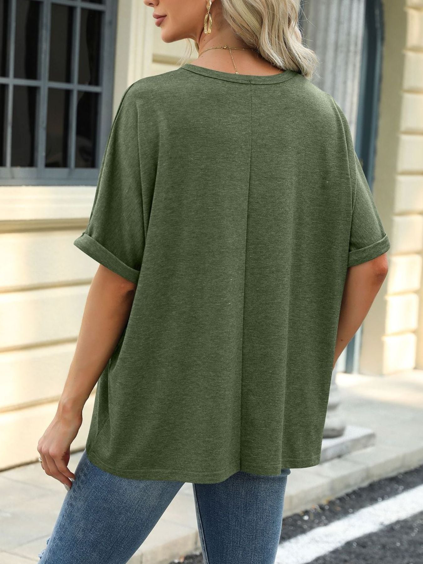 Casual Loose Fit Rolled Sleeve T-Shirt