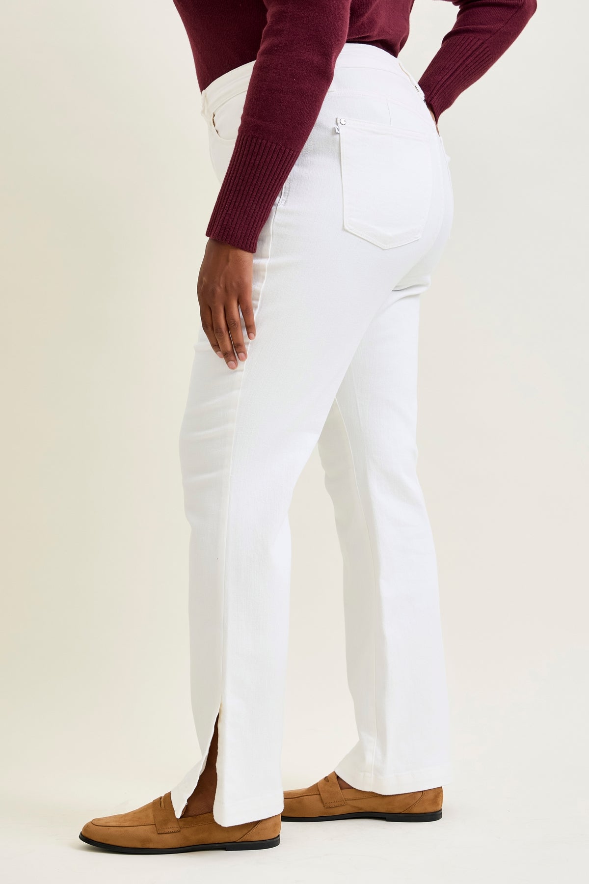 Lara White Slim Boot with Side Slit - PLUS