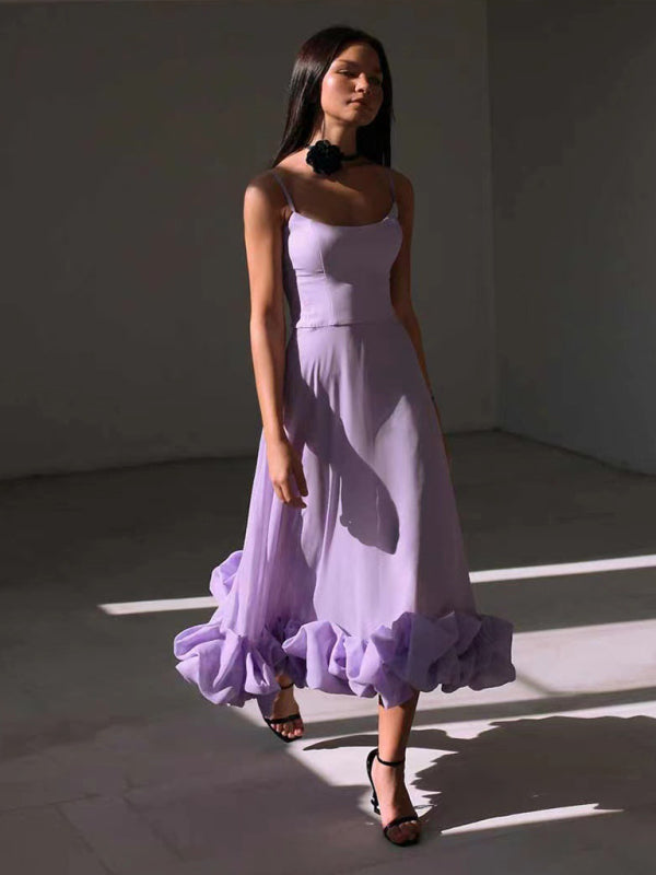 Style A-Line Skirt With Spaghetti Straps And Big Swing Three-Dimensional Flowers