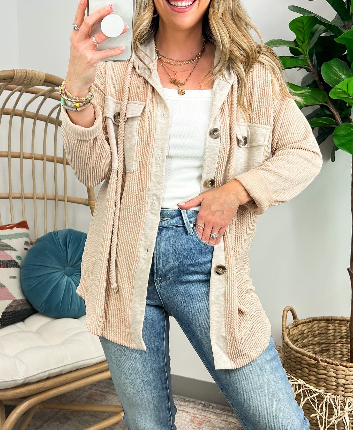 Saturday Satisfaction Ribbed Hooded Shacket