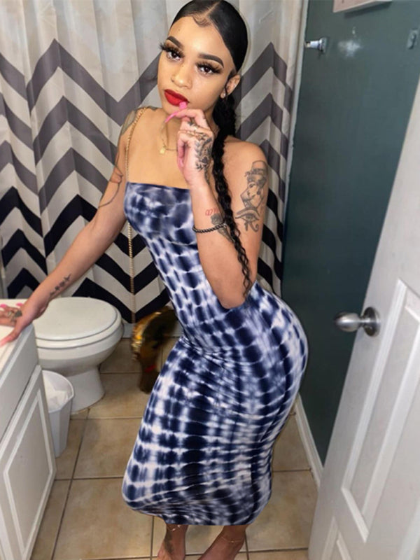 Tie-Dye Off-Shoulder Tube Top Bodycon Maxi Dress