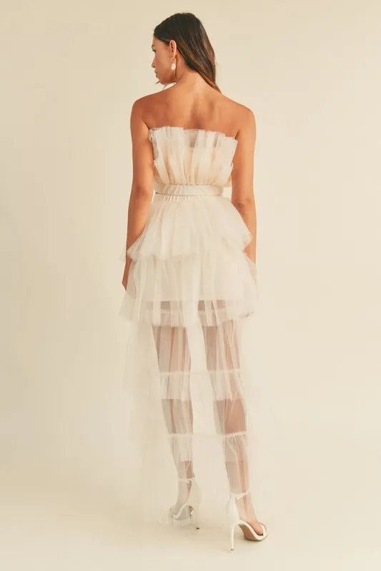 Tulle Tube Ruffle Crop Top and High Low Maxi Skirt Set