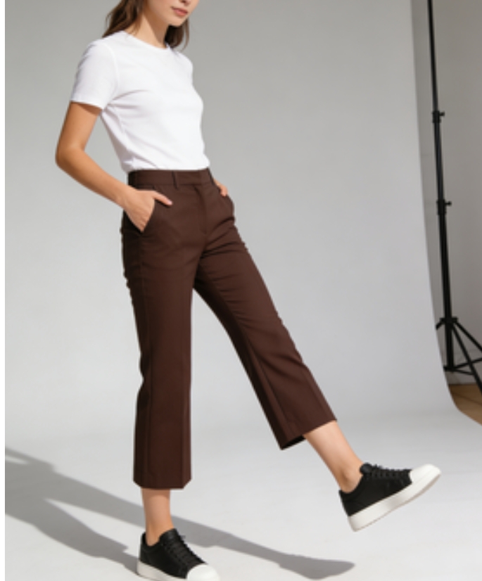 Slim-Fit Chocolate Cropped Wide-Leg Pants
