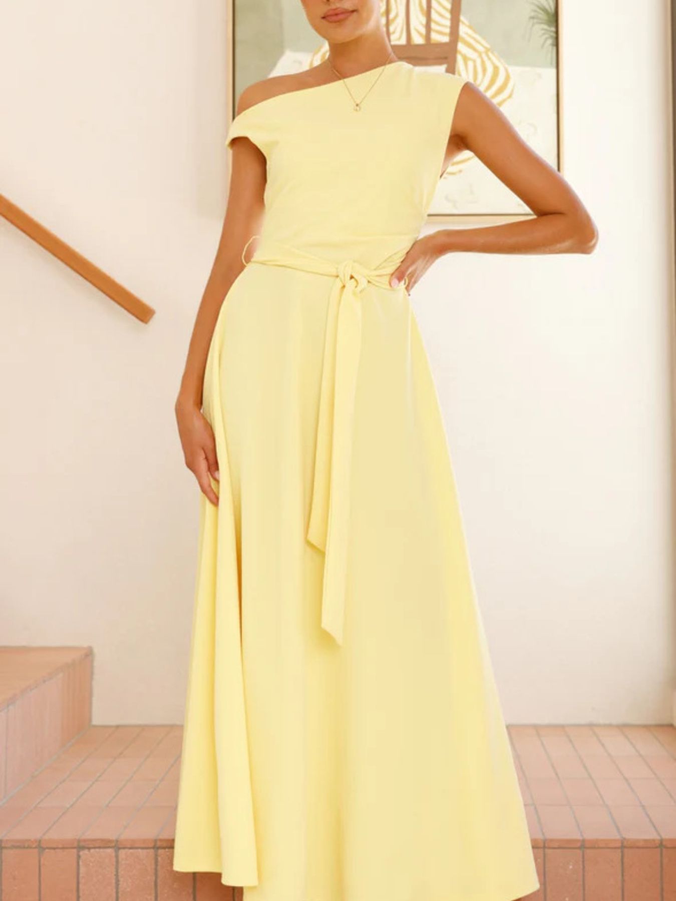 Single Shoulder Tie Waist Maxi Dress