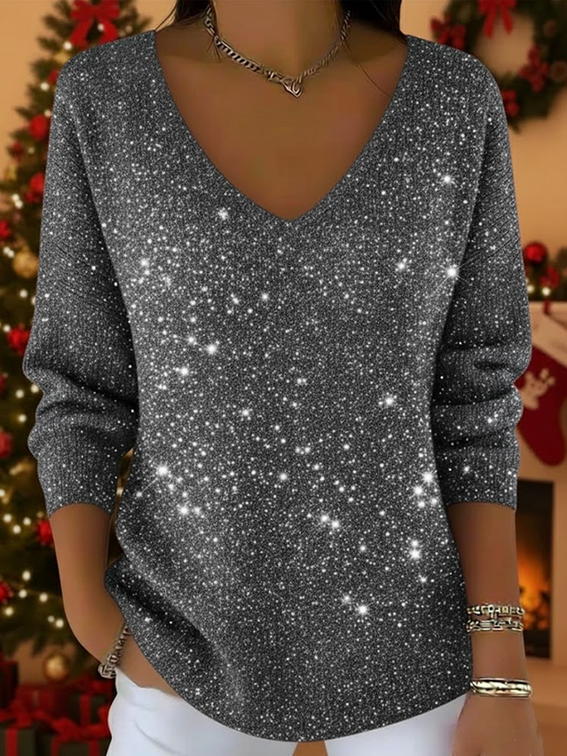 Women's Long Sleeve T-shirt Spring/Fall Red Christmas Printing V Neck Daily Going Out Casual Top