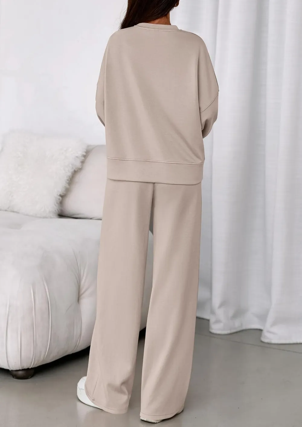 2 Piece Sets For Women Fall Trendy Long Sleeve Sweatshirt Wide Leg Pants Loungewear Set