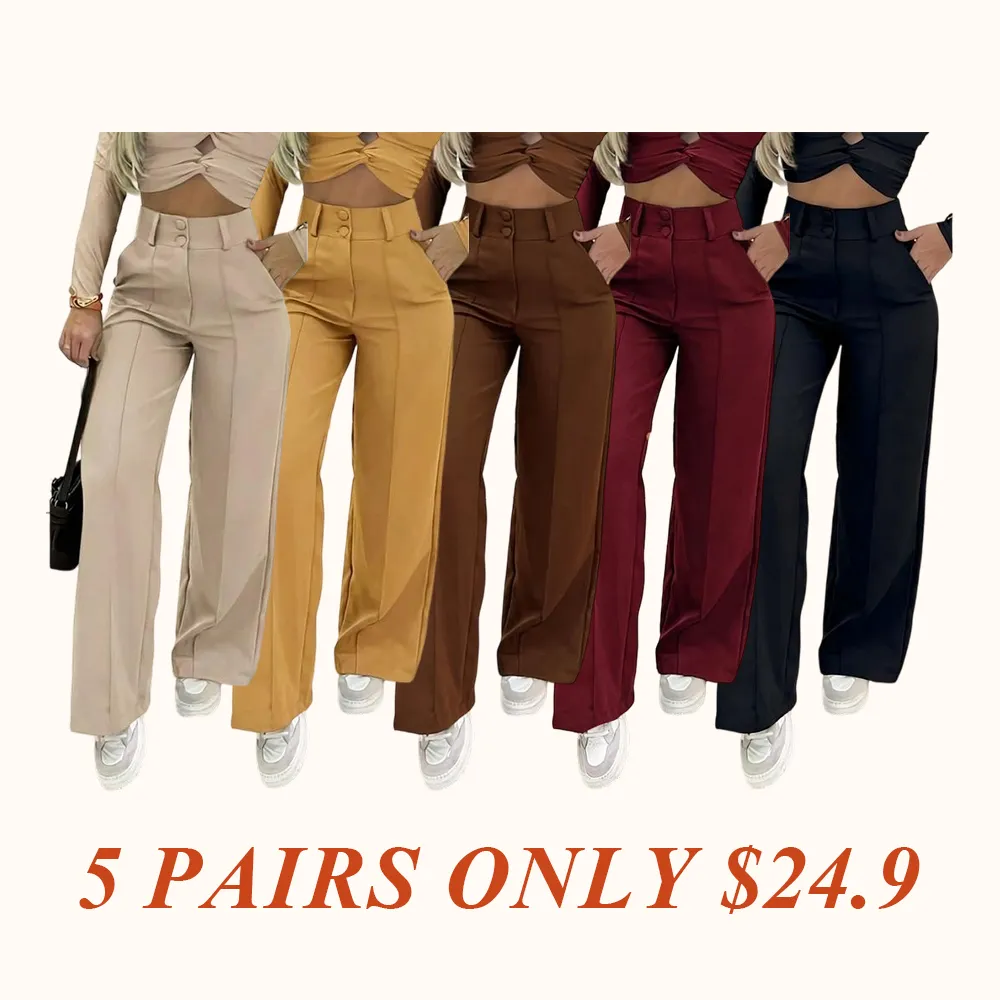 Women's Simple Wide-Leg Pants with Double Button Front