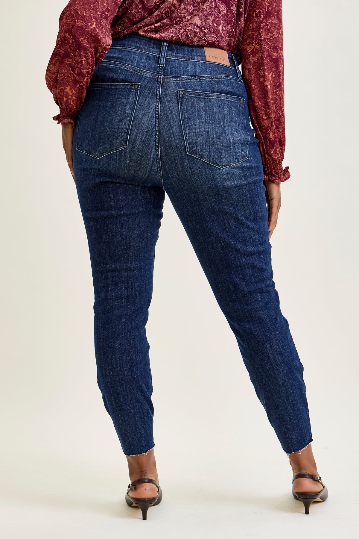 Kinsley Edgy Mid Rise Skinnies with a Raw Twist - PLUS