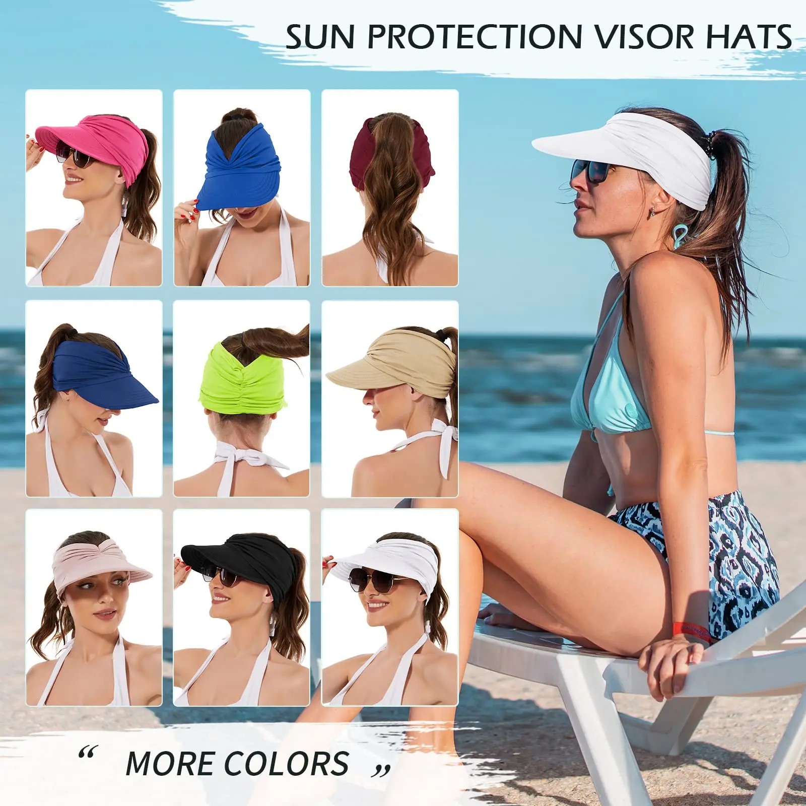 Women's UPF 50+ UV Protection Sun Visor HatI Sun SafeTok That Gir | Aesthetic High PonytailWide Brim Hat | Birthday Gift for Her Beach Golf Hiking Outdoor Daily Casual Wear
