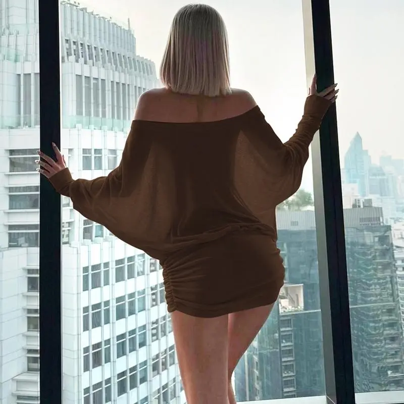 Women's Solid Off The Shoulder Sheer Ruched Dress