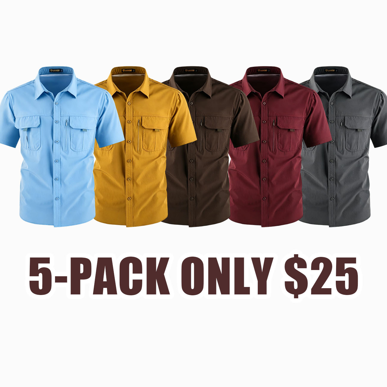 Men's American-Style Solid Color Shirt with Hidden Ventilation Holes Casual Summer Beach Nylon Shirt High-Quality Fabric Short Sleeves Button Closures