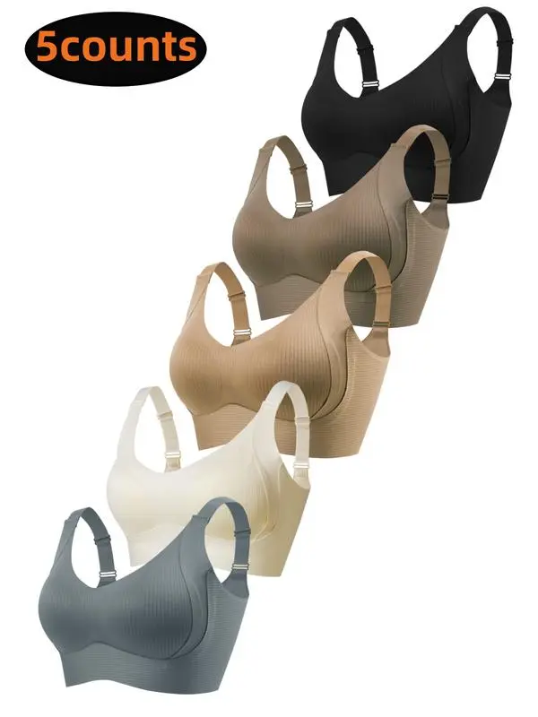 Women's Solid Color Wireless Bra, Comfortable Breathable Push Up Bra