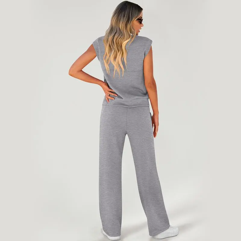 Women's 2 Piece Sleeveless Lounge Set – Casual Summer Tracksuit with Wide Leg Pants, Comfy Matching Outfit for Vacation & Everyday Wear
