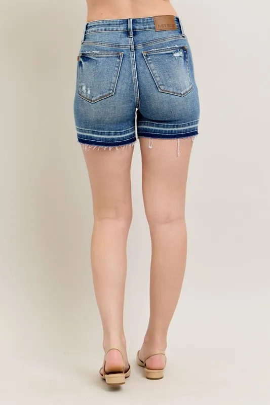 Tummy Control Vintage Wash Release Hem Shorts