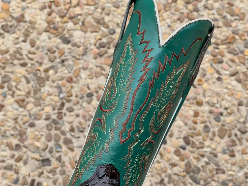 Men’s Brown Ostrich Leather Boots With Green Shaft