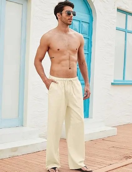 New York Fashion Week Linen Yoga Elastic Beach Vacation Pants Cotton Fabric Bottom