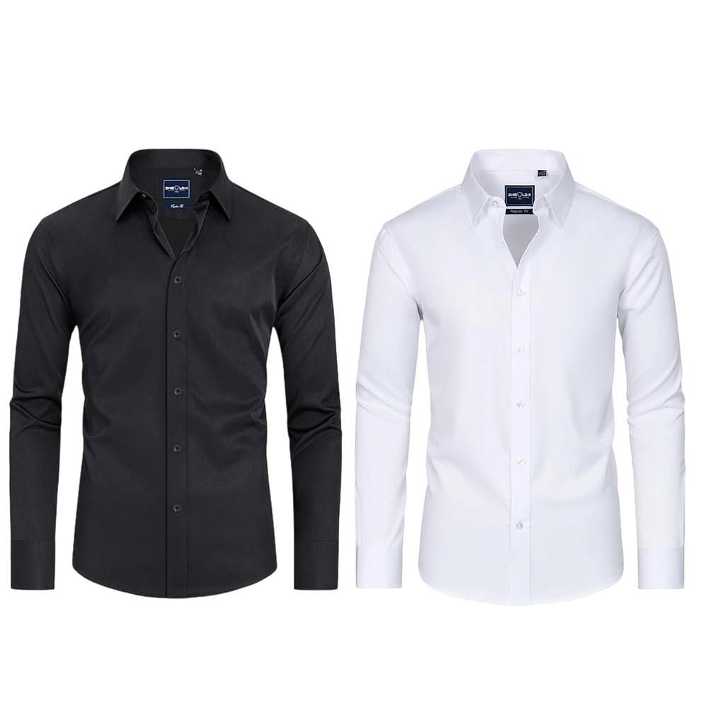 Men Long Sleeve Stretch Stain Proof Wrinkle Free Button Down Shirts Formal Shirts