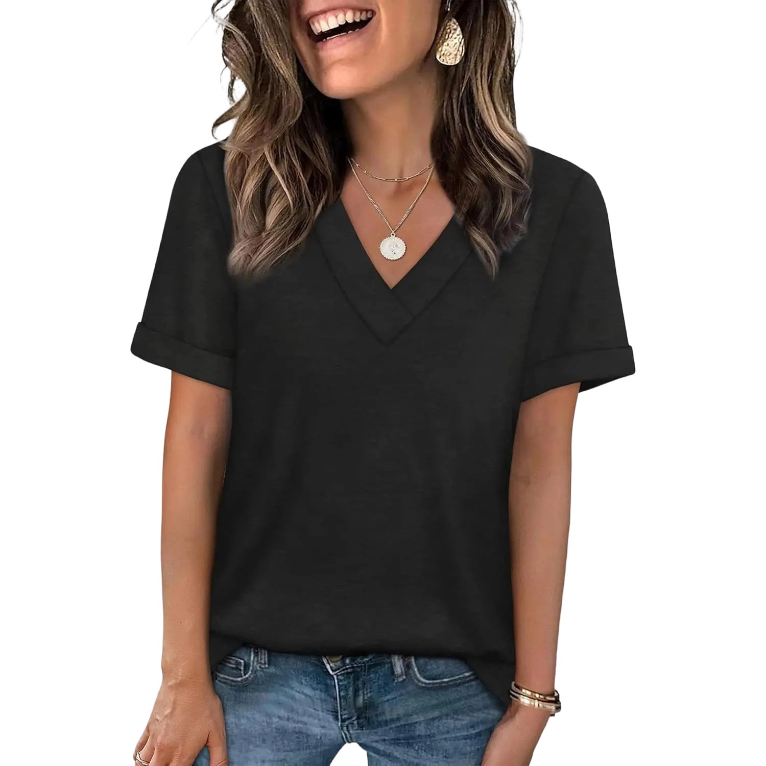 Womens Summer Tops Short Sleeve Basic Casual V Neck T Shirts Trendy Fashion 2026