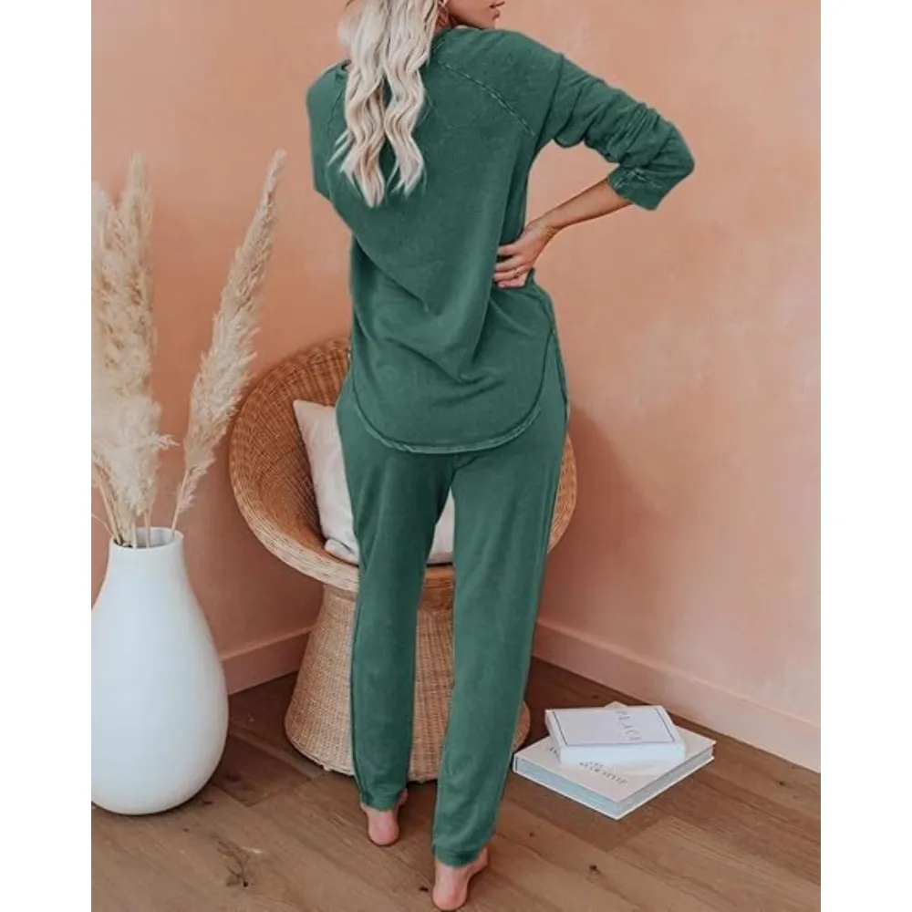 Women's Casual Solid Color 2 Piece Outfit Sweatsuit Set