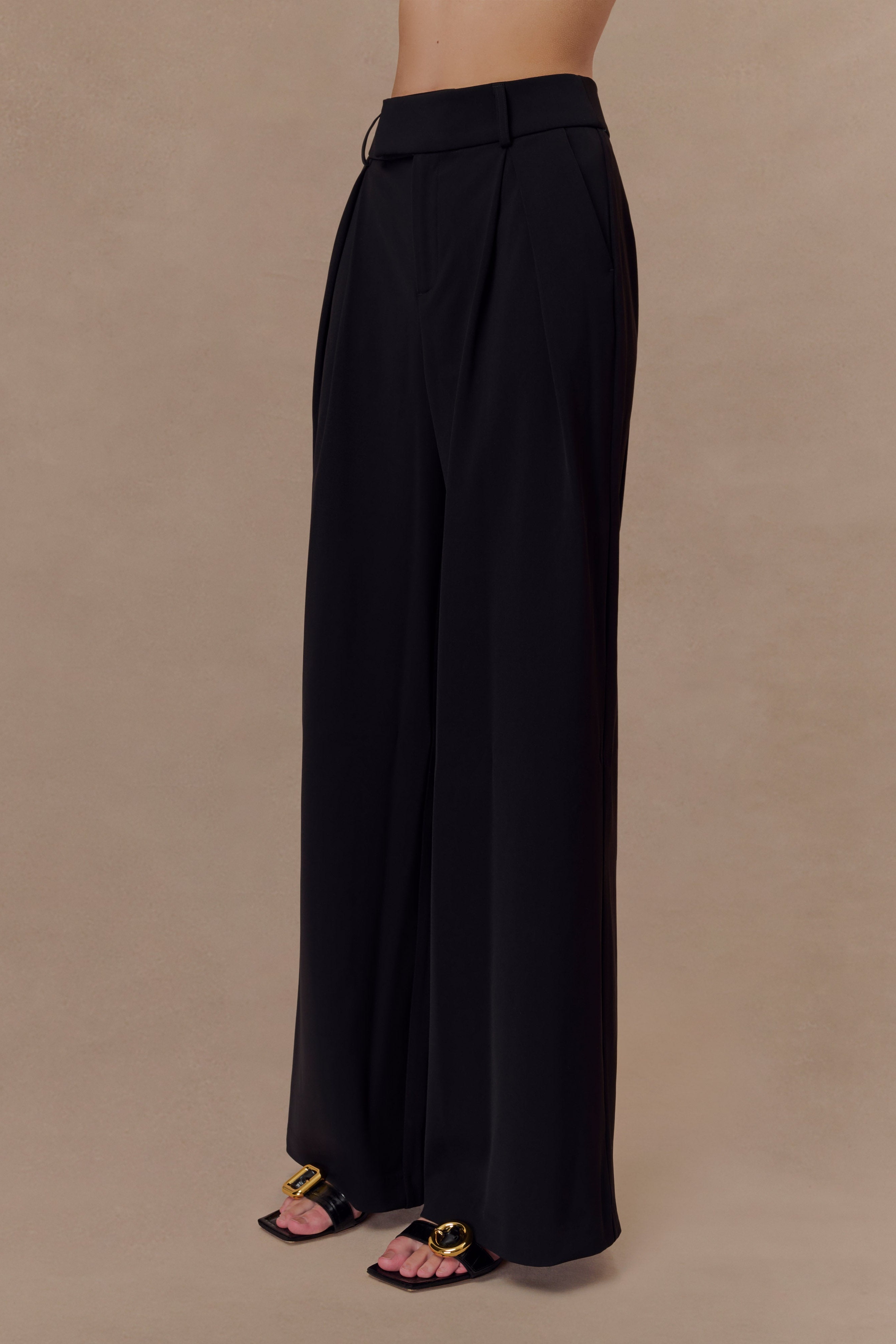 Black Pleated Wide Leg Pants