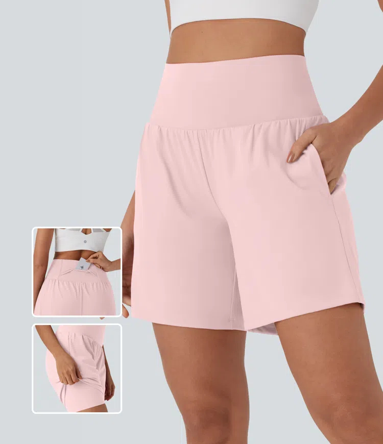 Women's 2-Piece Super High Waisted Back Pocket & Side Hidden Pocket 2-in-1 Yoga Shorts Set