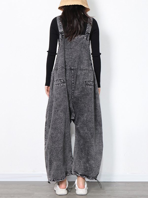 Original Cool Denim Split-Joint Square-Neck Overalls