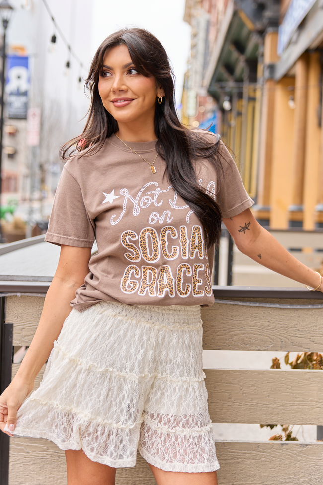 Not Big On Social Graces Brown Graphic Tee