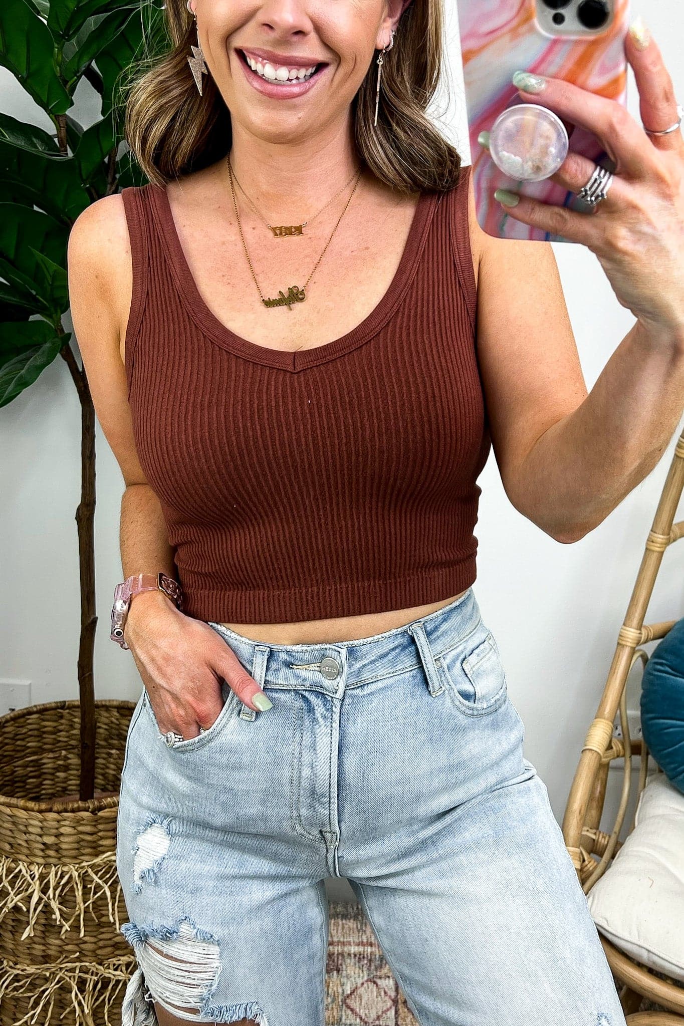 Ribbed Seamless Cropped Tank Bra Top