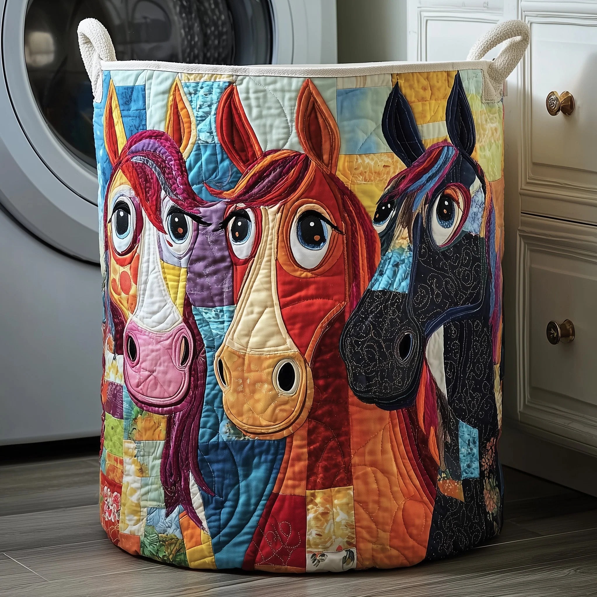Funky Horse Quilted Laundry Basket – 2026 New 3D Textured Craft Design