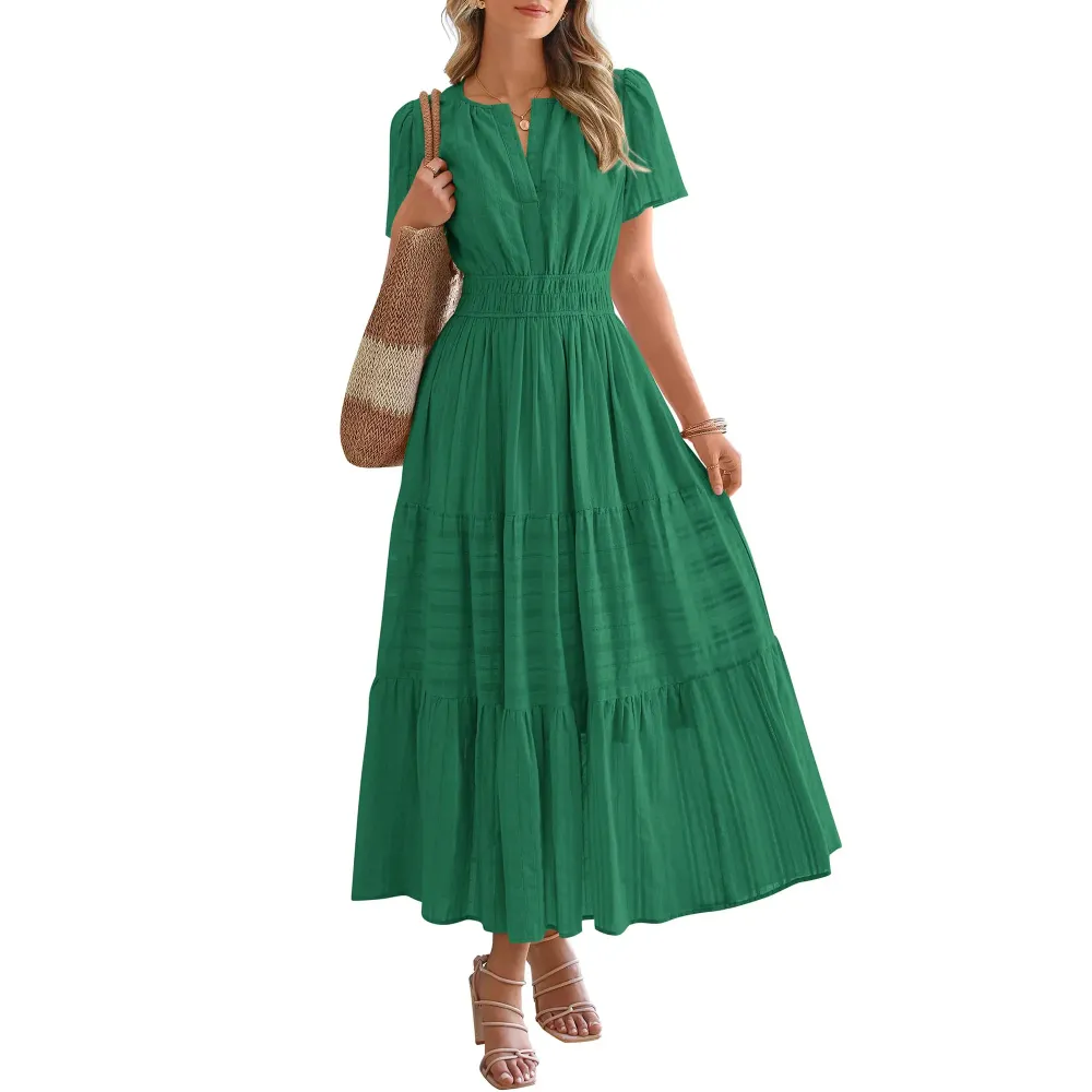 Women’s Summer V-Neck Boho Maxi Dress with Pockets