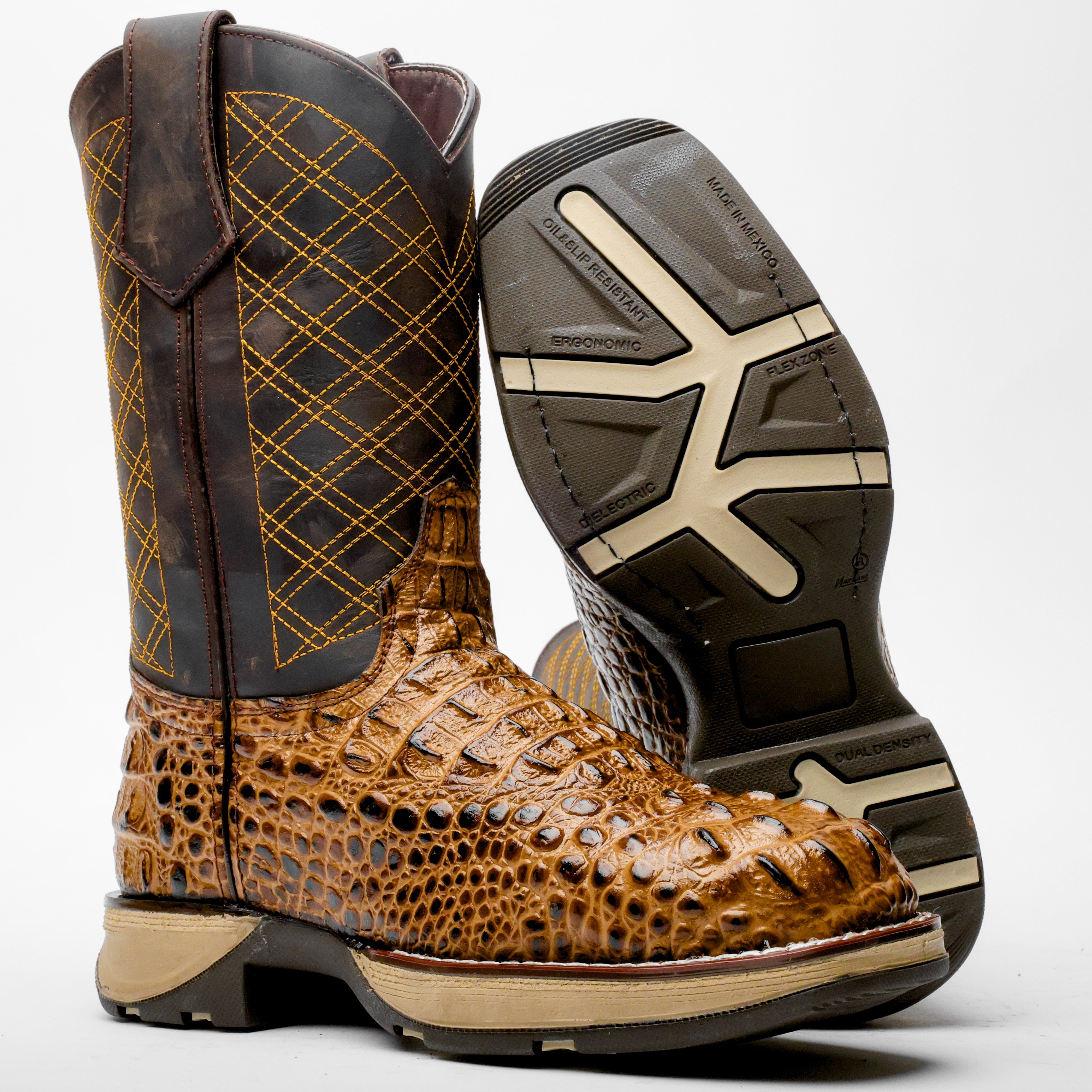 Honey Caiman Neck Leather Boots With 3D Lightweight Sole - Composite Toe