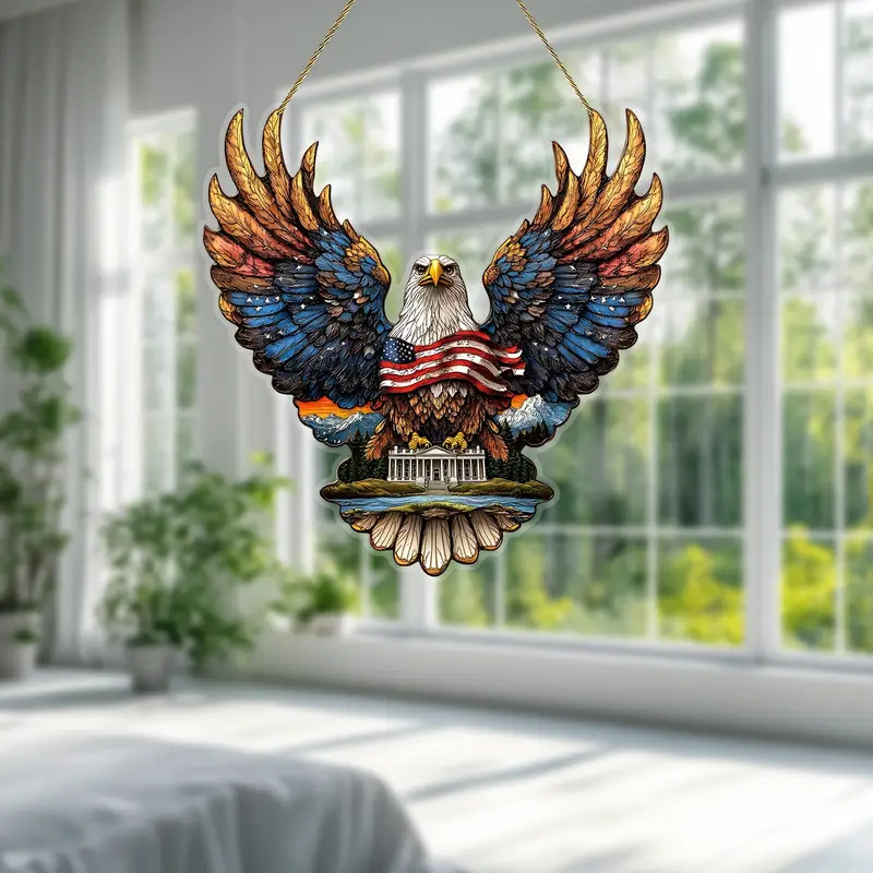 Eagle American Flag Window Hanging
