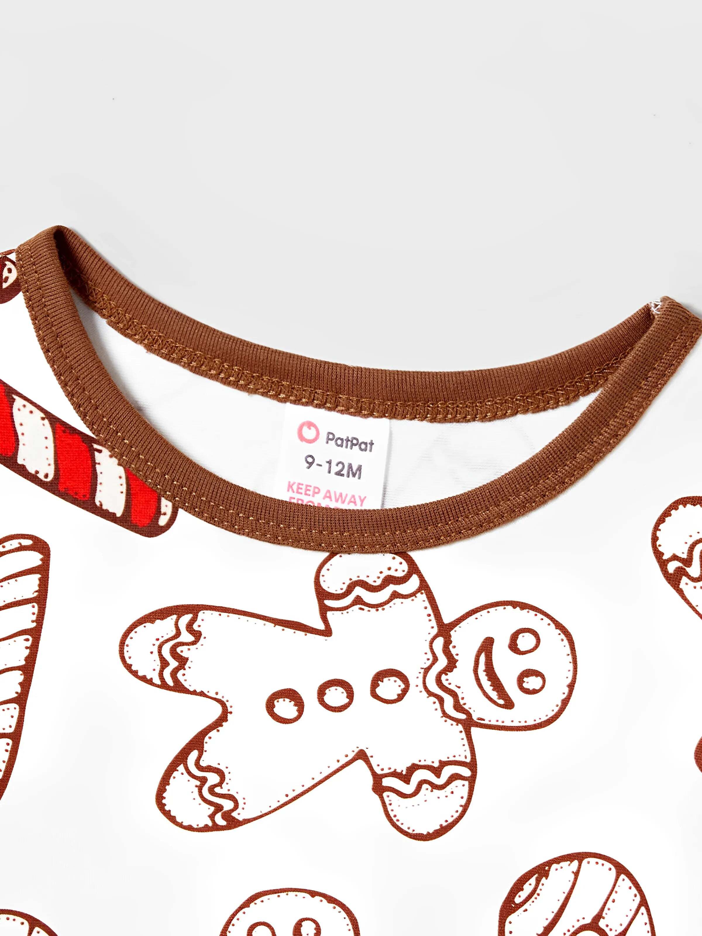 Christmas Family Matching Letter and Gingerbread Man Print Long-sleeve Pajamas Sets with Christmas Socks Khaki