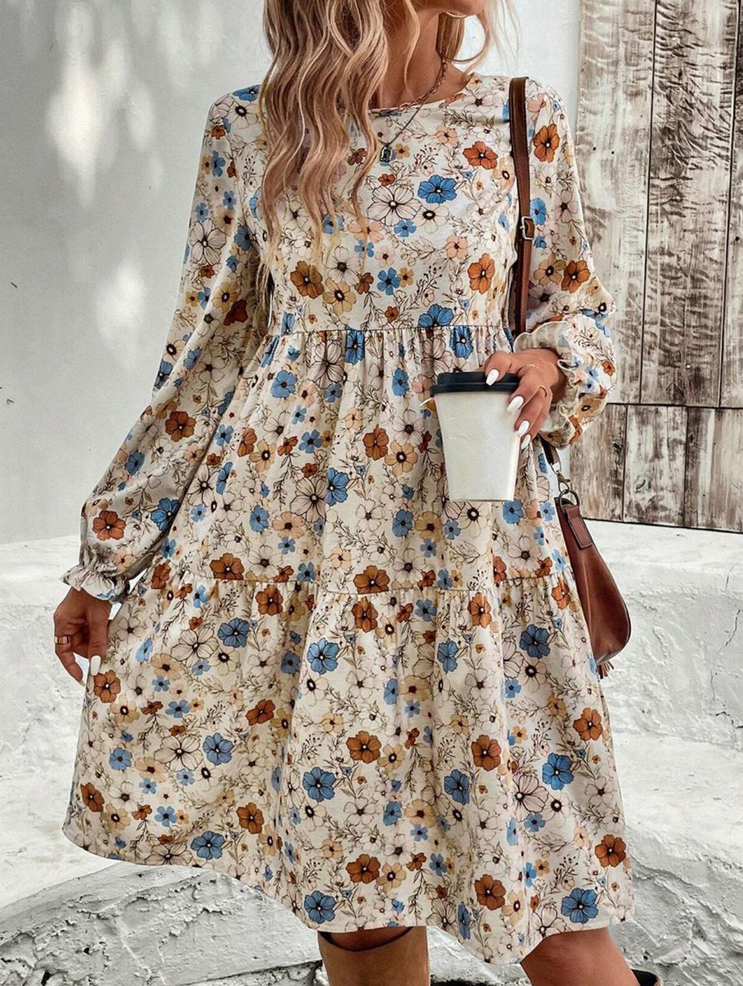 Print Lantern Sleeve Dress