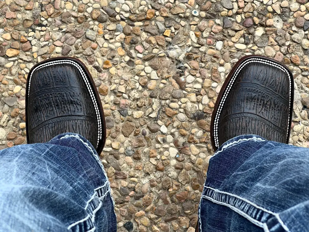 Men’s Brown Giant Gator Belly Leather Boots With Blue Shaft