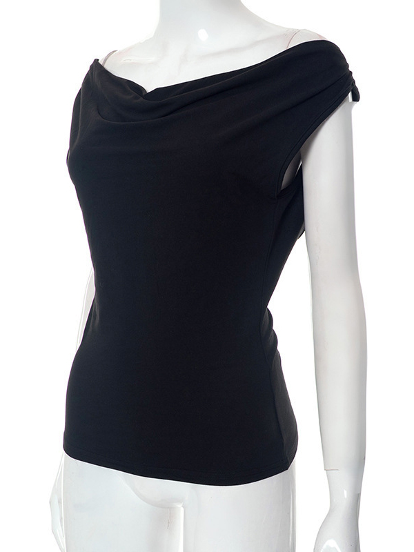 Backless Lace-Up See-Through Solid Color Split-Joint Loose Skinny Off-The-Shoulder T-Shirts Tops