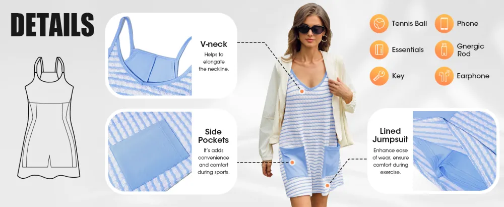 Womens Athletic Dress Romper Dress with Built in Shorts