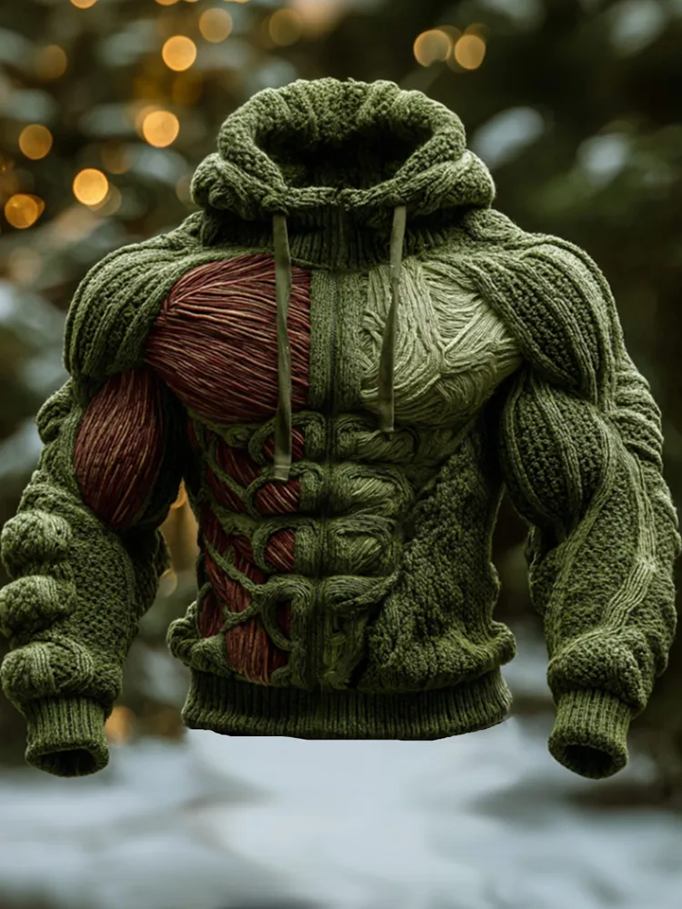 Men's Artistic Line Warm Hooded Sweater