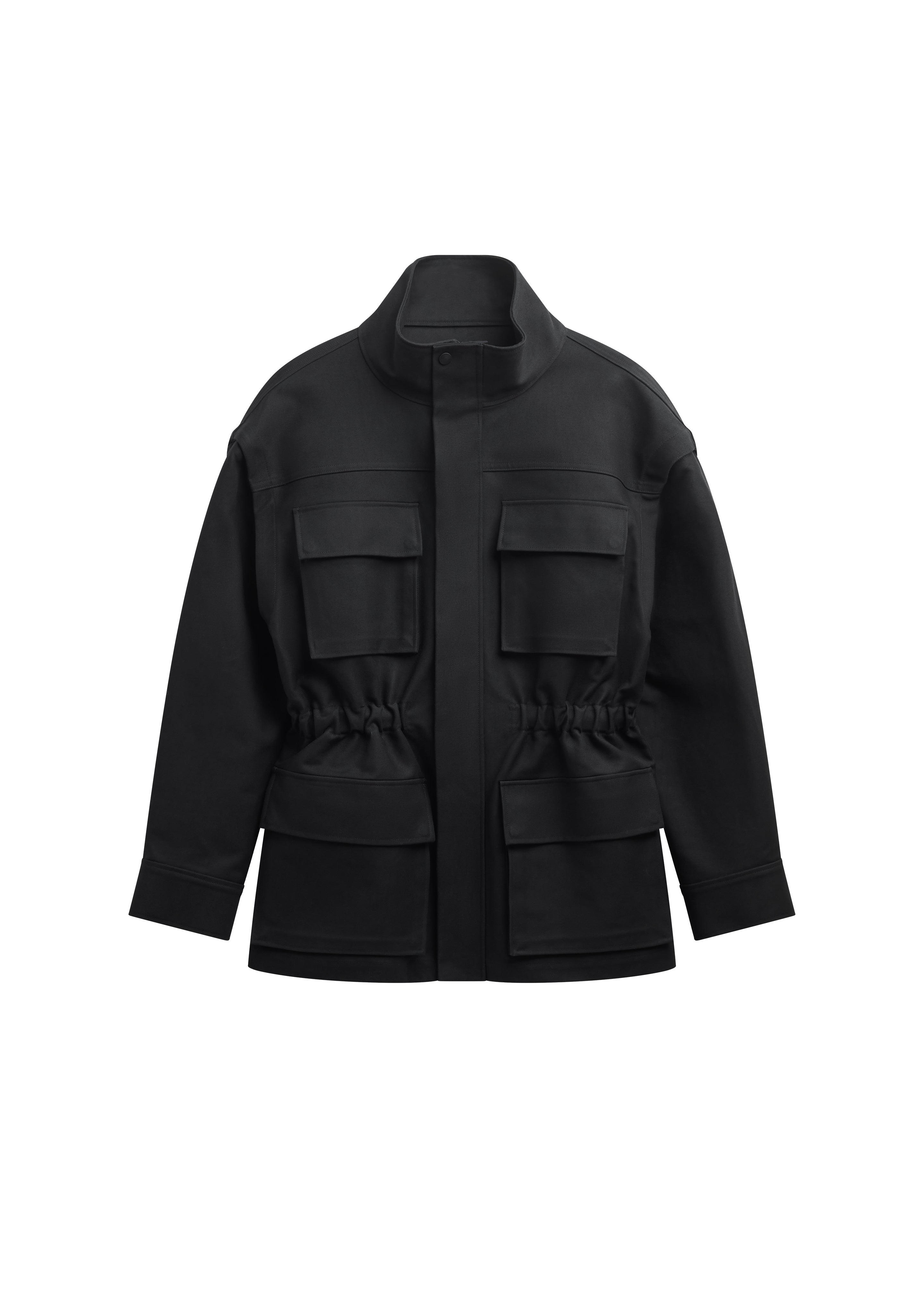 Melton Detachable Sleeve Cargo Jacket - Black