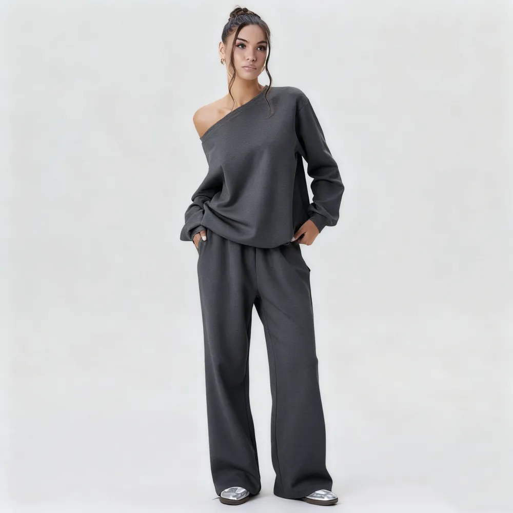 Women’s Sloping Shoulder Top & Wide Leg Pants Set