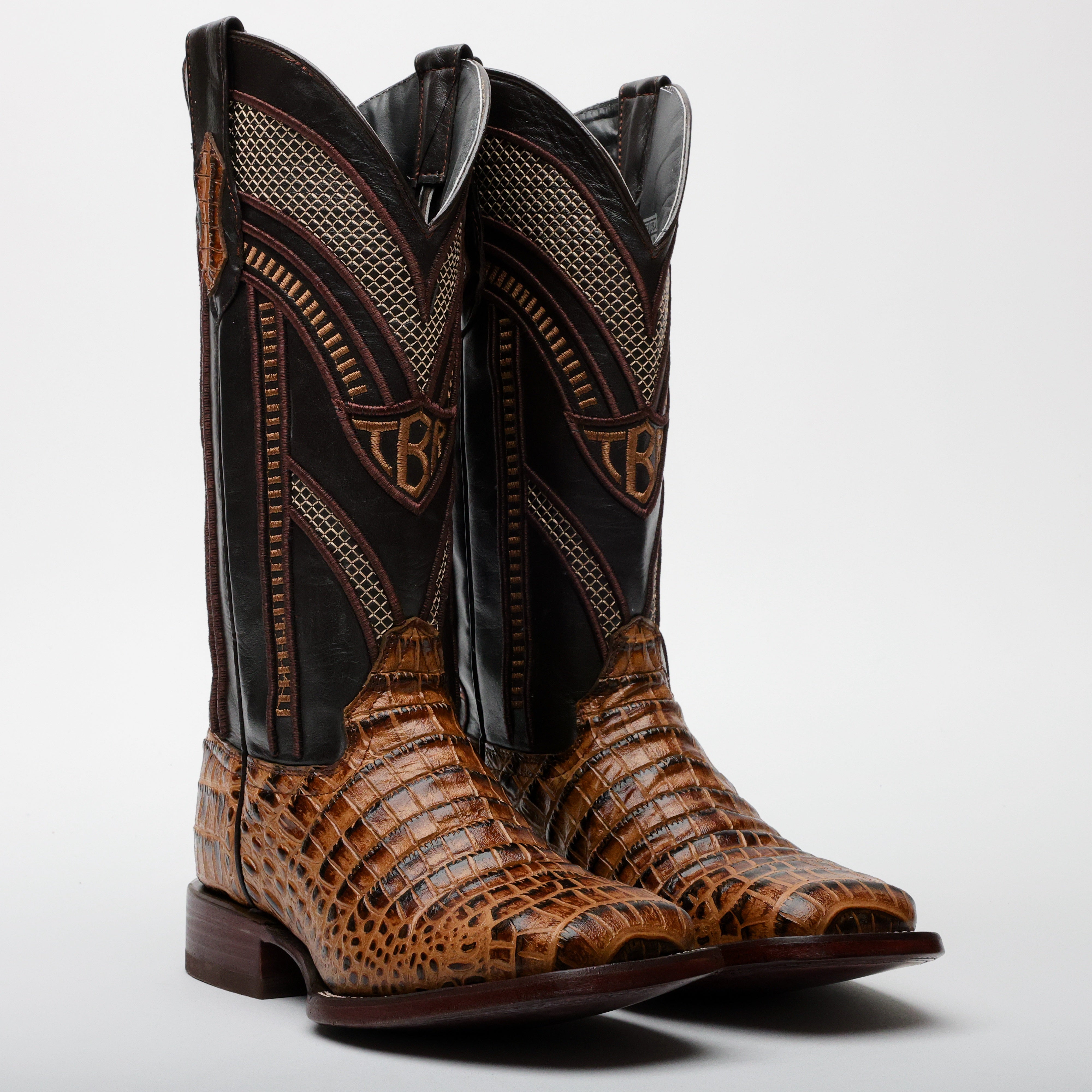 Honey Caiman Belly Leather Boots - Square Toe