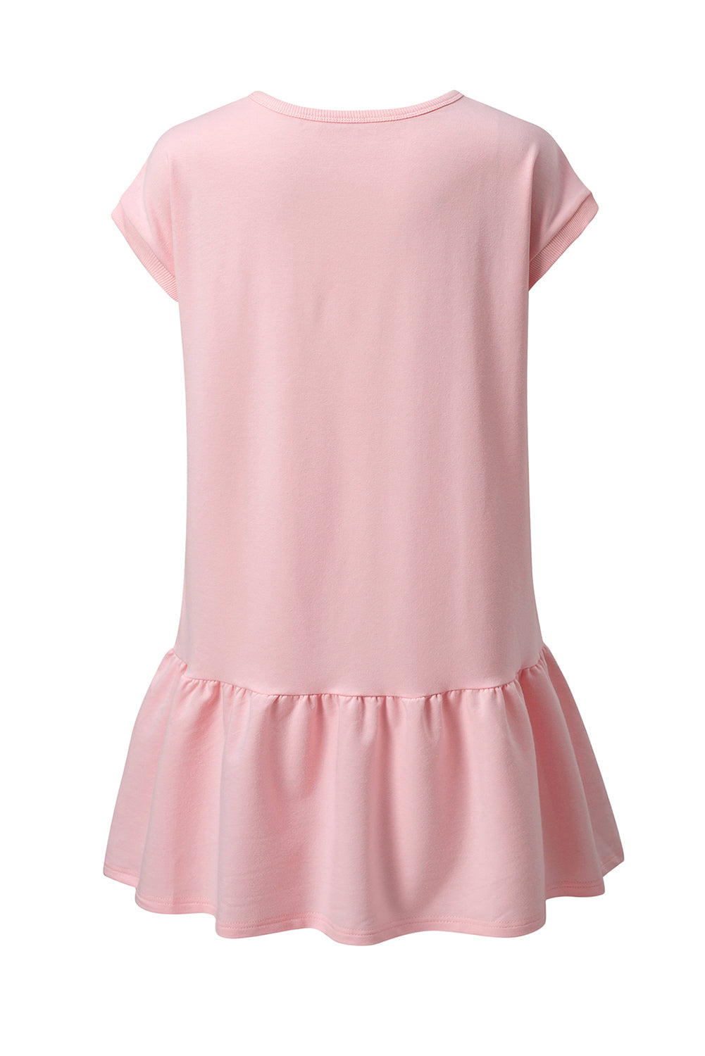 Apricot Pink Solid Color Cap Sleeve Drop Waist T Shirt Dress