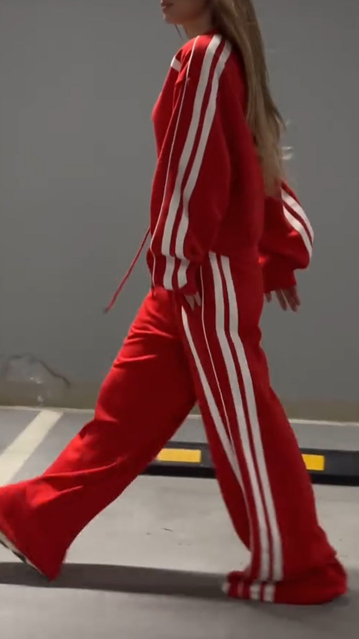 Women's V-neck Striped Casual Suit