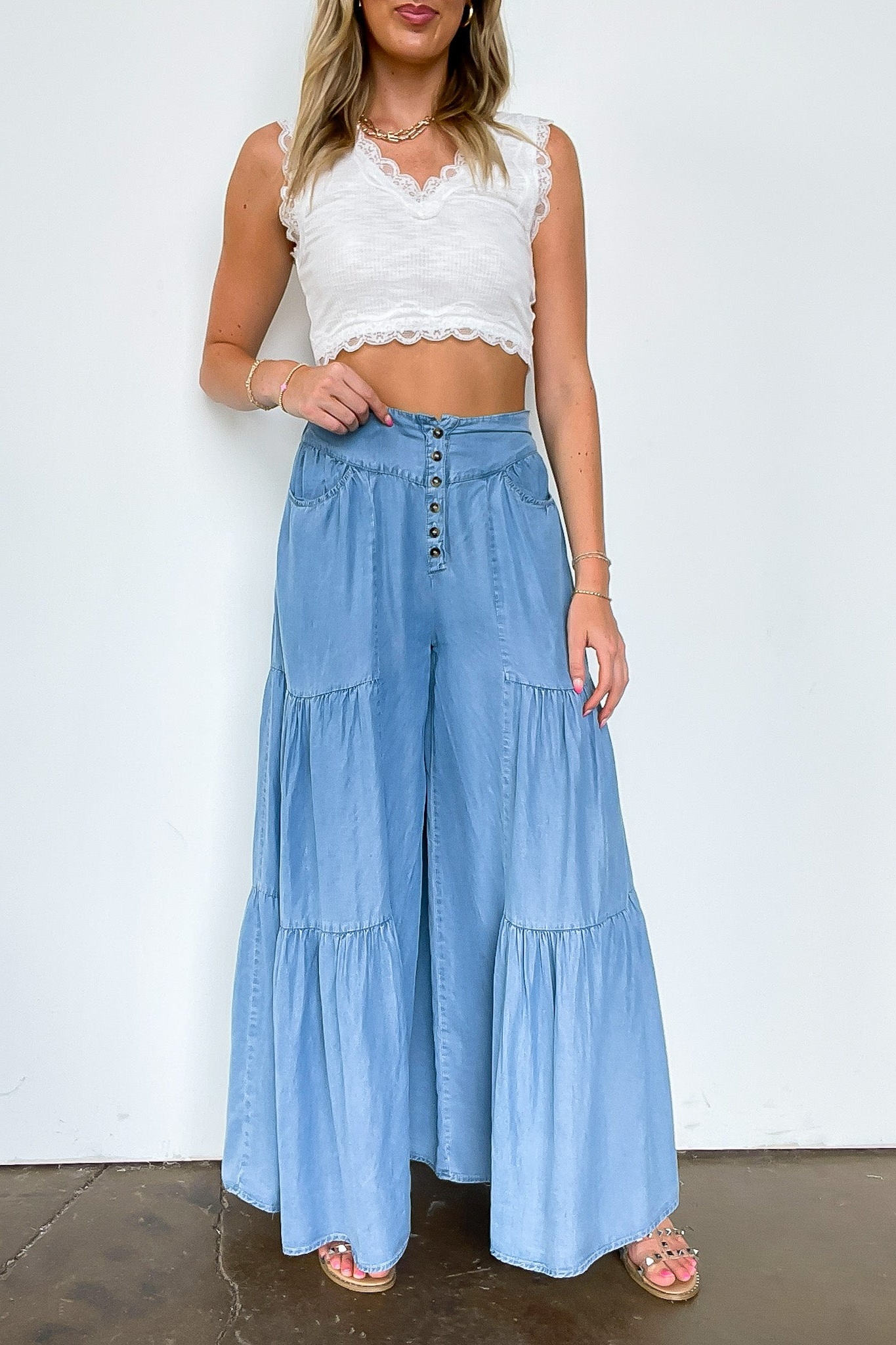 Tier Tempo Wide Leg Flowy Pants